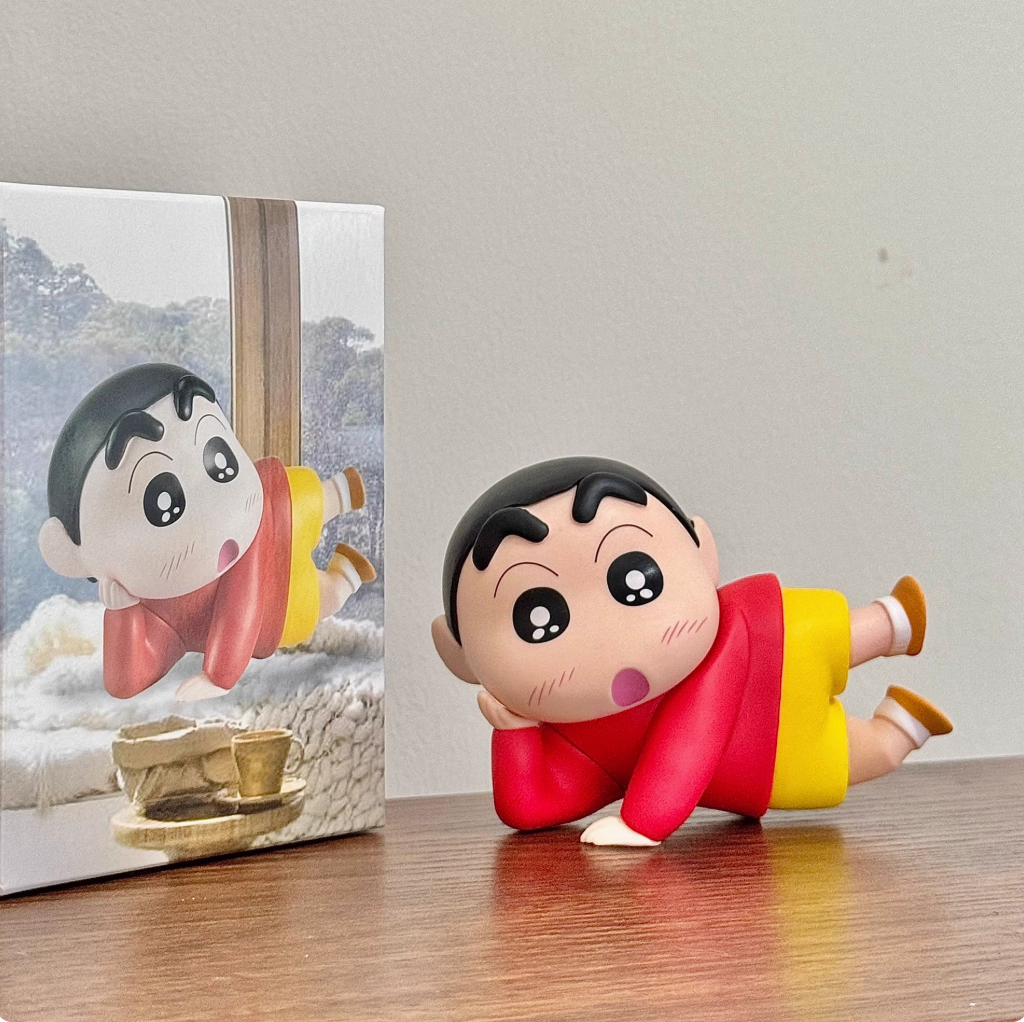 Shinchan Lie down classic hand-made cute desktop car ornaments gift doll gift 10cm (AA20)