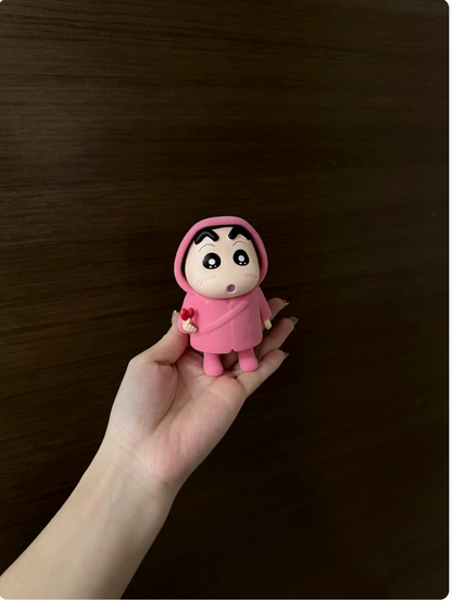 Crayon Shin-chan flocked heart raincoat figure trendy doll AA1